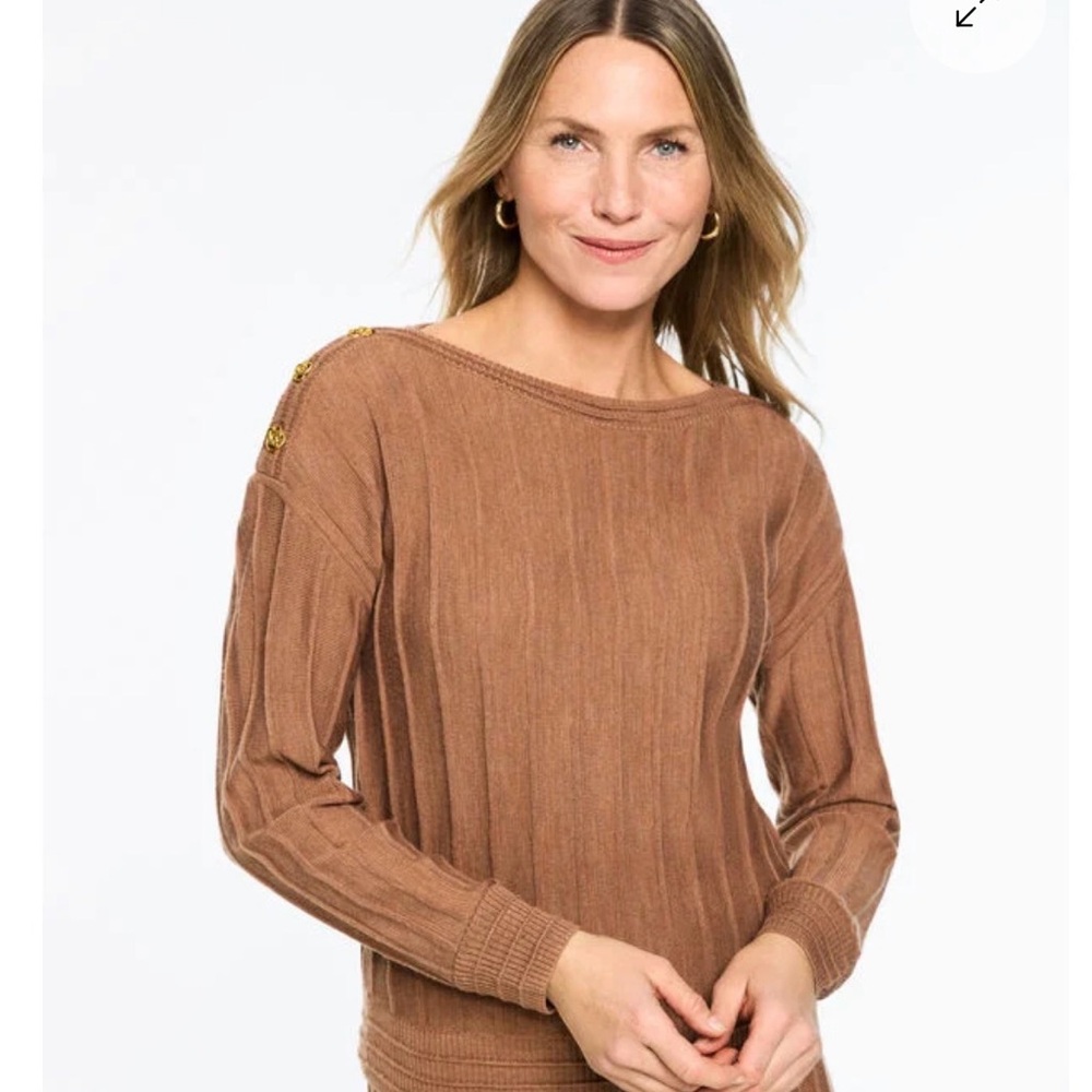 Talbots Radiating Ribbed boat neck  Sweater - colour is Jasper Heather